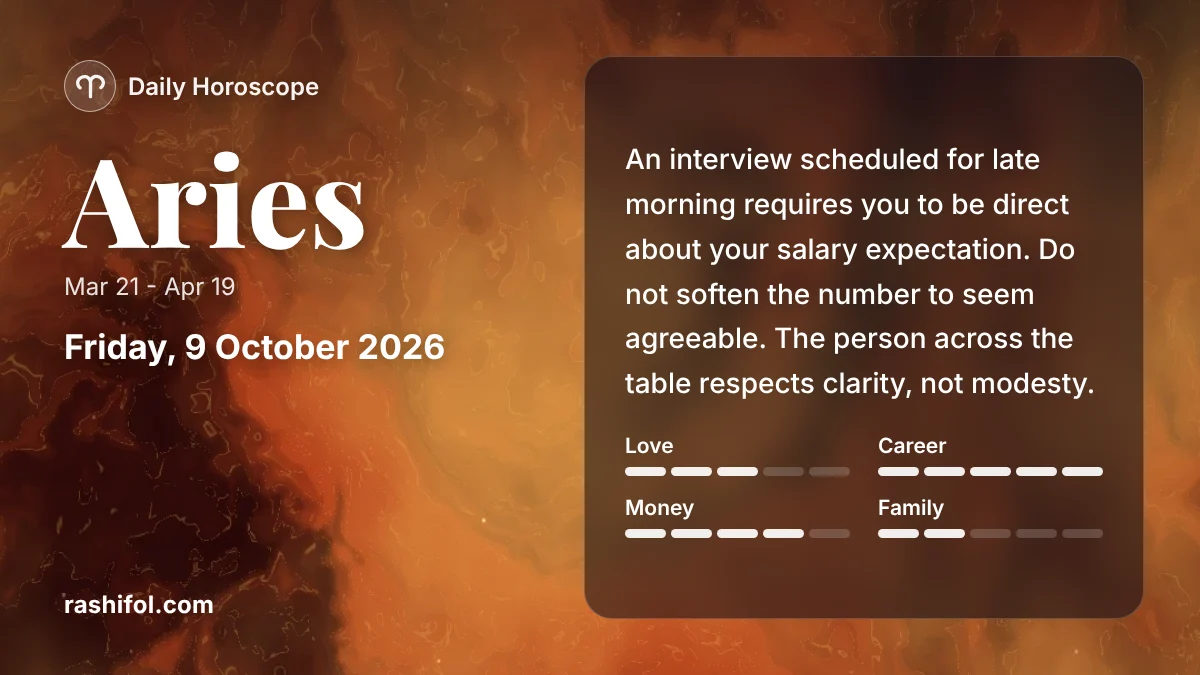 Aries daily horoscope, Friday, October 9, 2026
