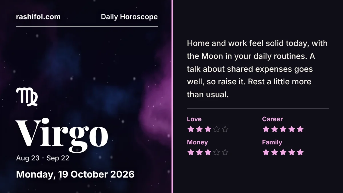 Virgo daily horoscope, Monday, October 19, 2026